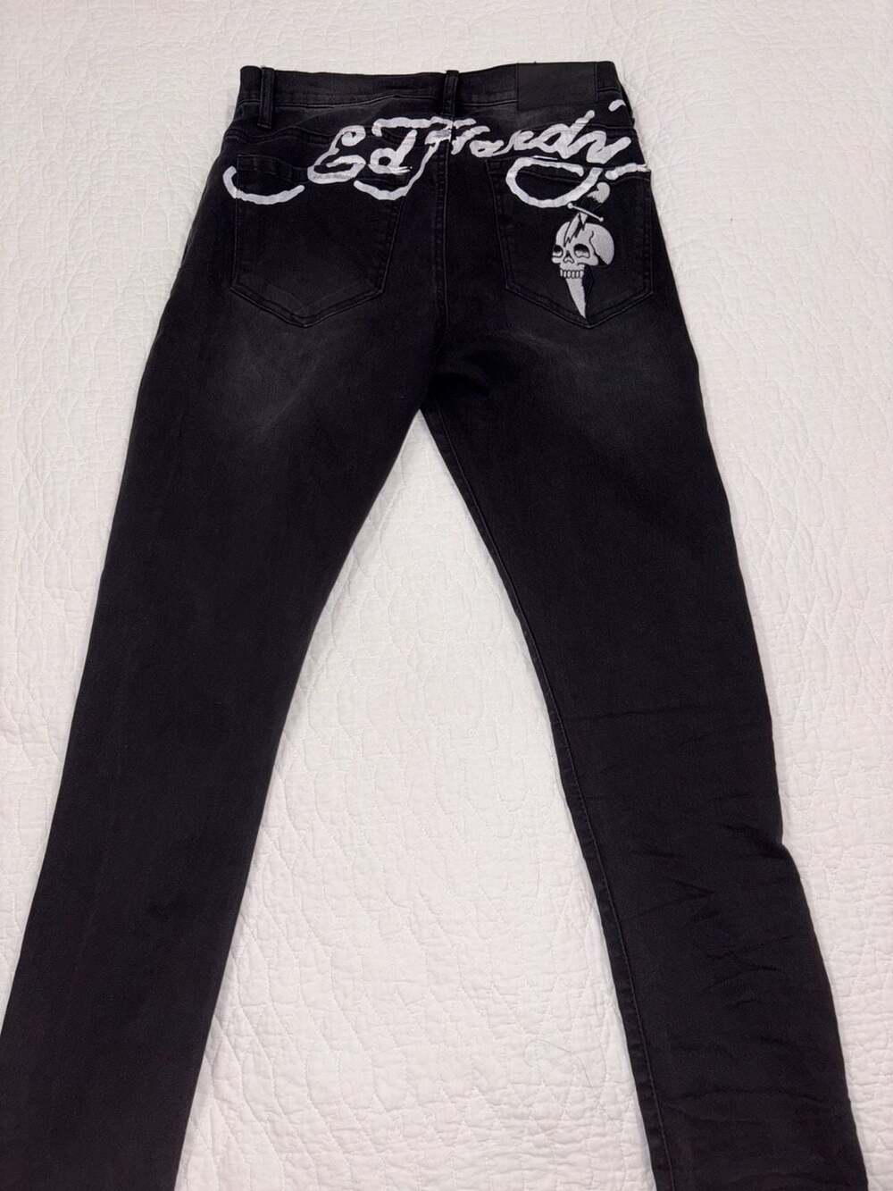 Ed Hardy Jeans Mens 30 Black Skinny Slim Skull Dagger Logo Y2K Tattoo Denim